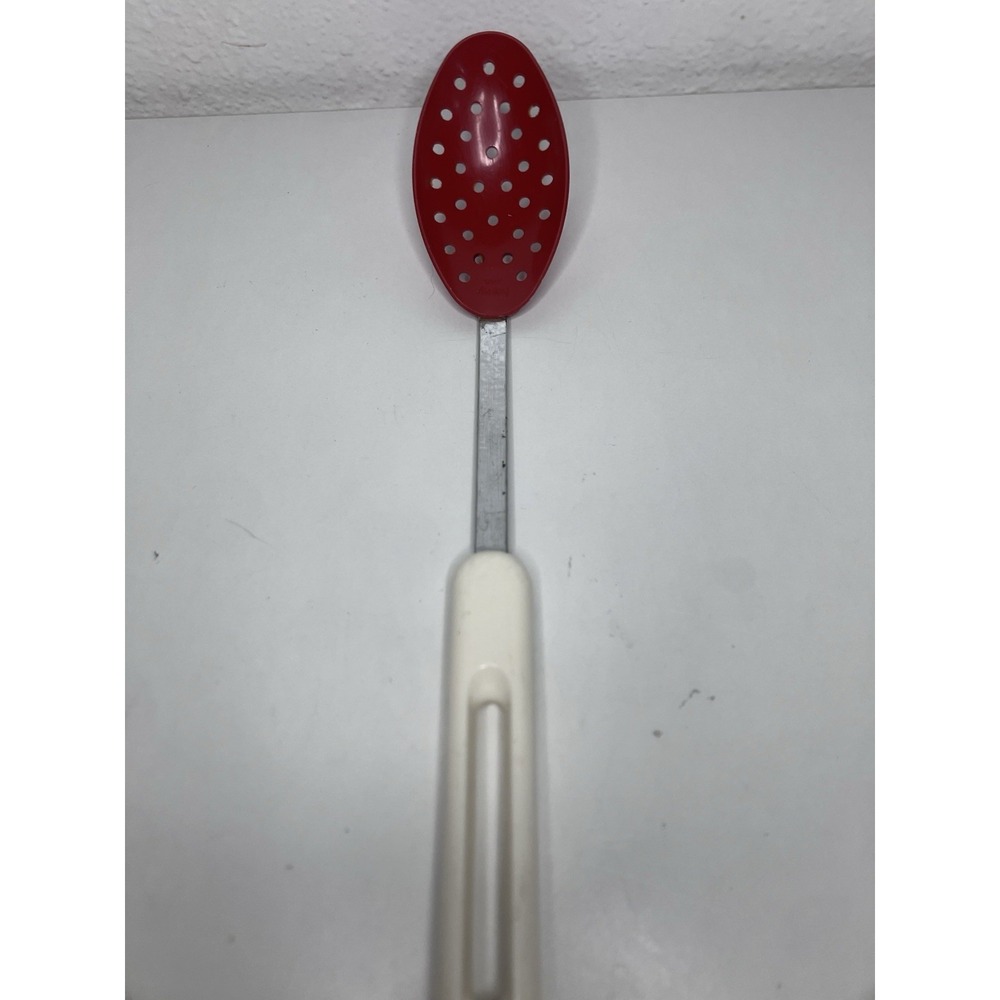 Vintage Bonny 12" Slotted Nylon Plastic Serving Spoon Red White Handle